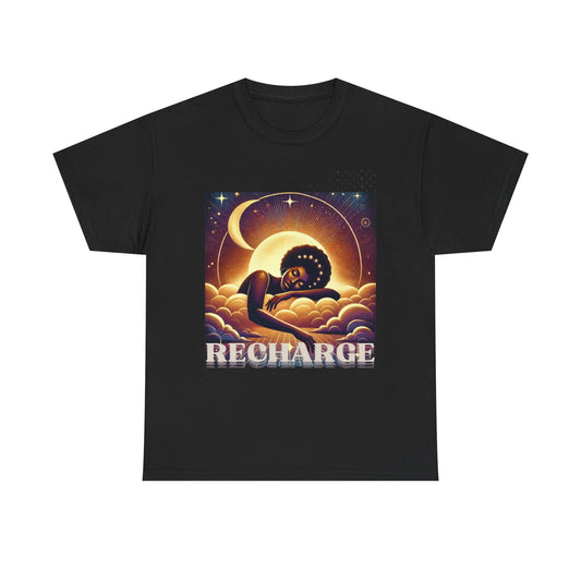 Recharge Graphic Unisex Heavy Cotton Tee, Relaxed Vibes, Meditation Shirt, Perfect Gift for Wellness Enthusiasts, Casual Wear